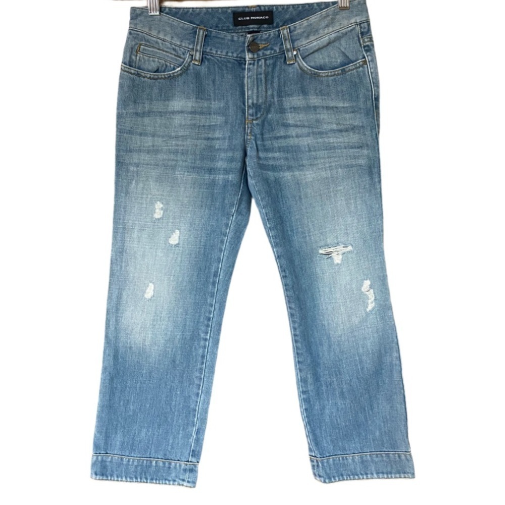 Club Monaco distressed ripped cropped jeans 0